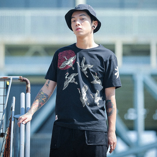 Ethnic Wind Crane Short Sleeve