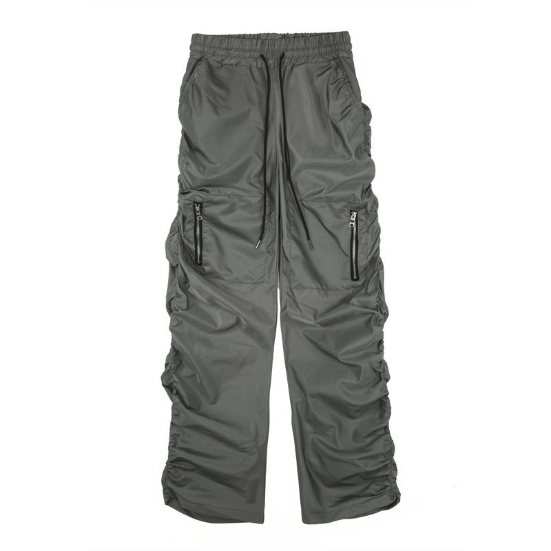 High Street Tide Brand Fold Bug Bug Zipper Pocket Casual Pants