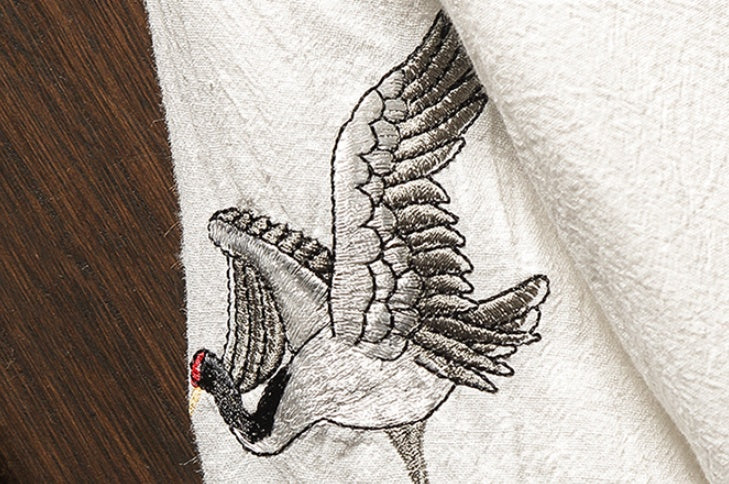 Crane embroidery short sleeve