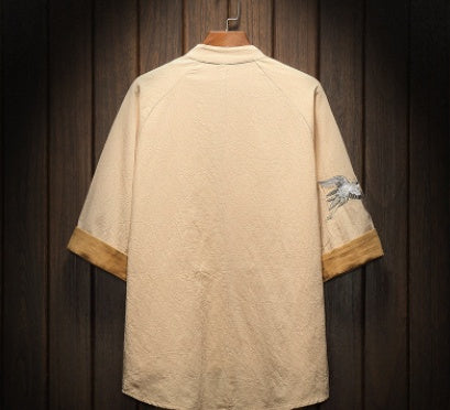 Crane embroidery short sleeve