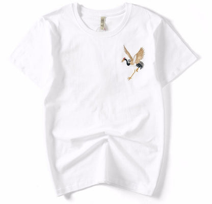 Flying crane embroidery t-shirt