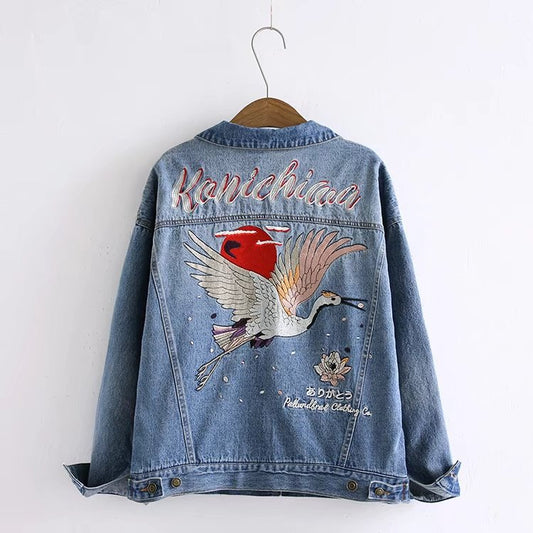 autumn behind the crane crane loose BF wind denim jacket short jacket female