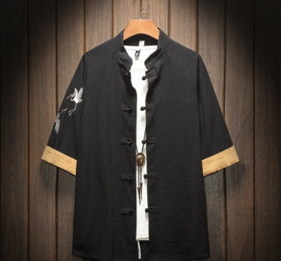 Crane embroidery short sleeve