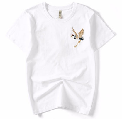 Flying crane embroidery t-shirt