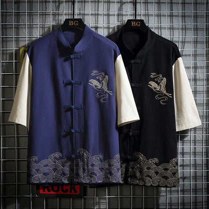 Crane Embroidered Contrast Hanfu