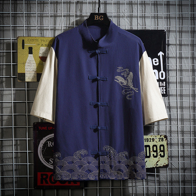 Crane Embroidered Contrast Hanfu