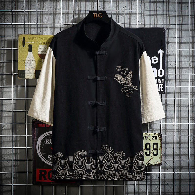 Crane Embroidered Contrast Hanfu
