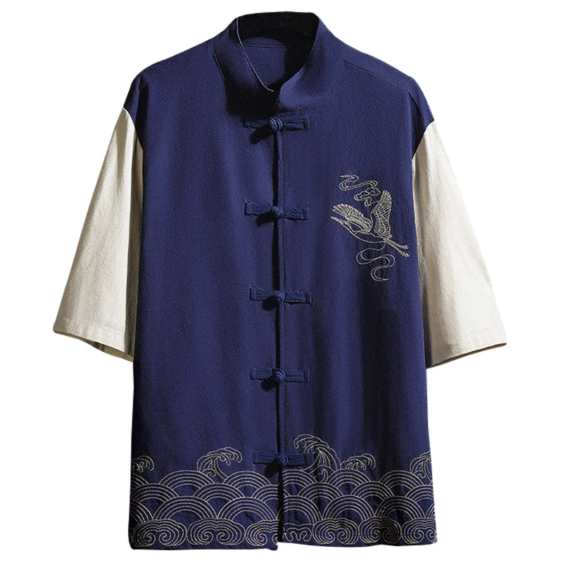 Crane Embroidered Contrast Hanfu
