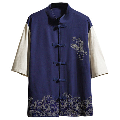 Crane Embroidered Contrast Hanfu