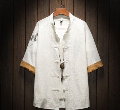 Crane embroidery short sleeve