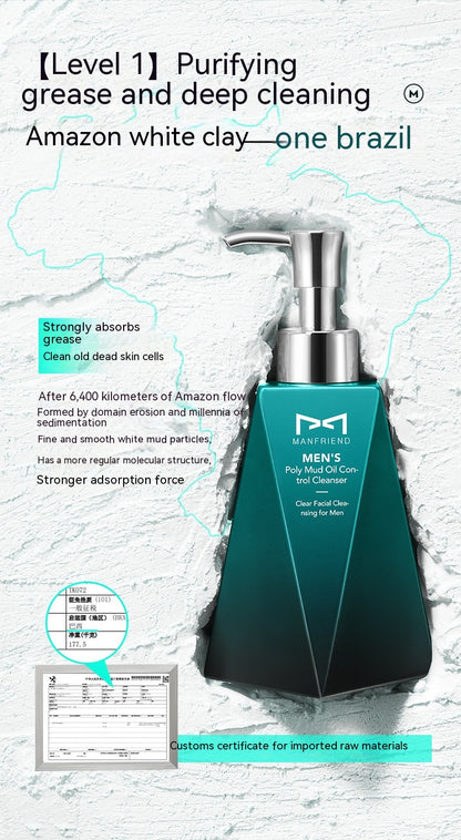 Men's Hydrating And Pore Refining Anti-mite White Clay Oil Control Facial Cleanser