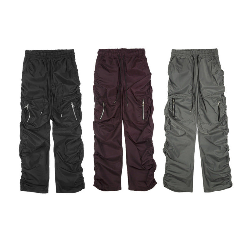 High Street Tide Brand Fold Bug Bug Zipper Pocket Casual Pants
