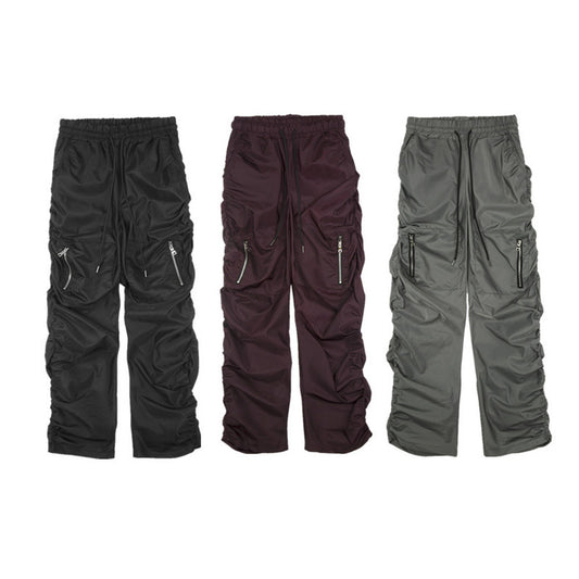 High Street Tide Brand Fold Bug Bug Zipper Pocket Casual Pants