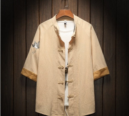 Crane embroidery short sleeve
