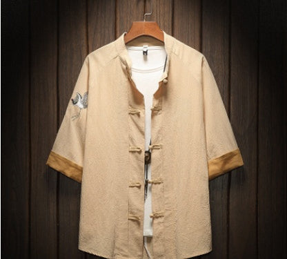 Crane embroidery short sleeve