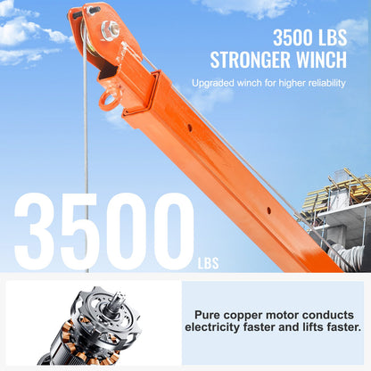 Electric Pickup Truck Crane Hoist Crane 1100 Lbs 360° Swivel Hoist Lift