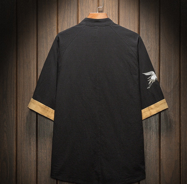 Crane embroidery short sleeve