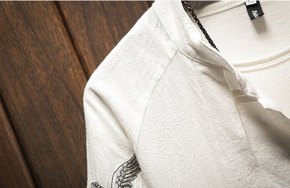 Crane embroidery short sleeve