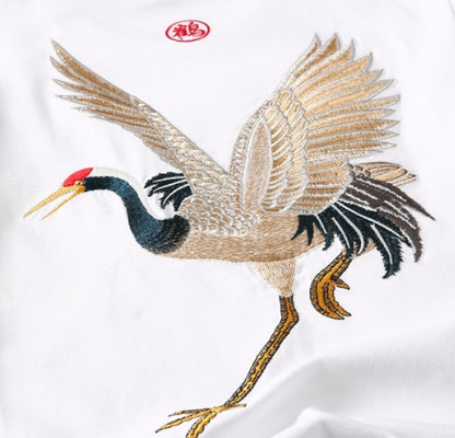 Flying crane embroidery t-shirt