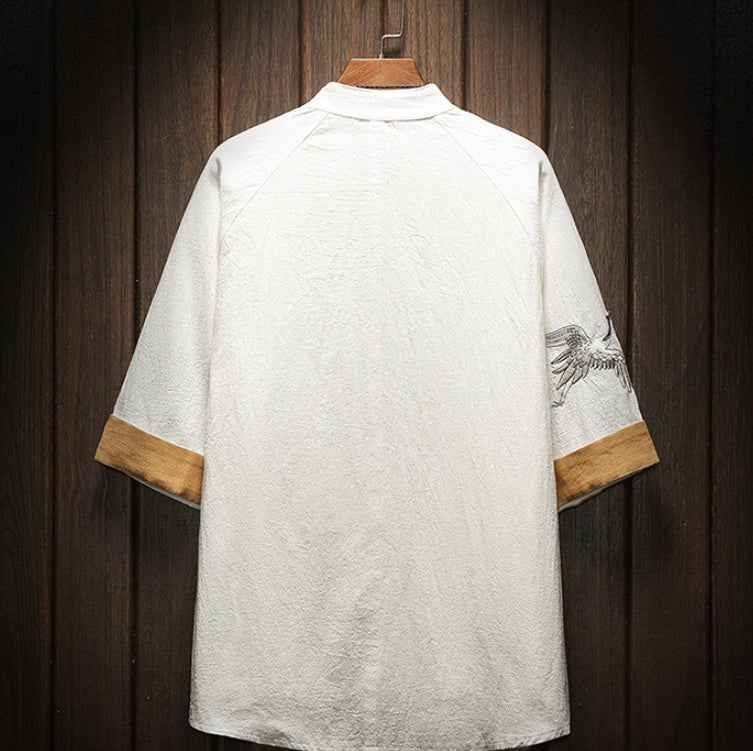 Crane embroidery short sleeve