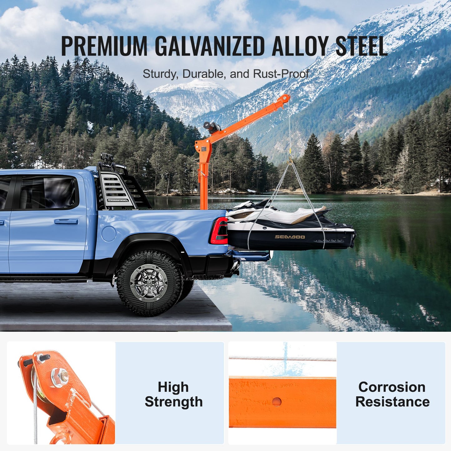 Electric Pickup Truck Crane Hoist Crane 1100 Lbs 360° Swivel Hoist Lift