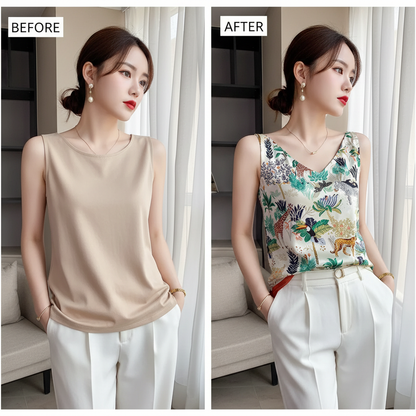 Floral Satin V-Neck Cami