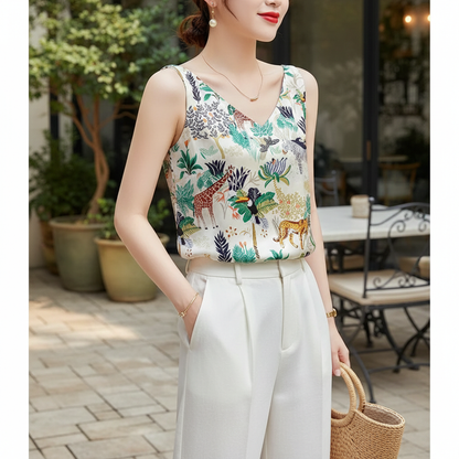 Floral Satin V-Neck Cami