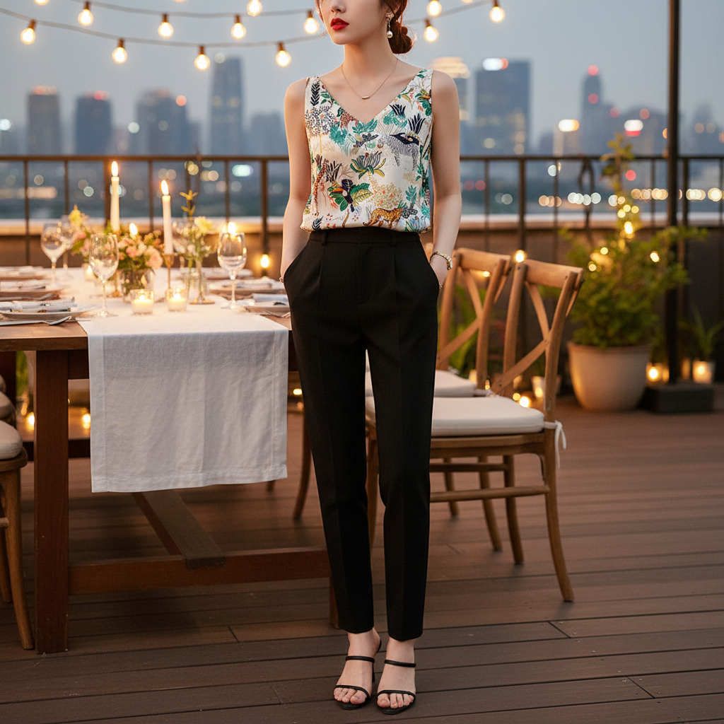 Floral Satin V-Neck Cami