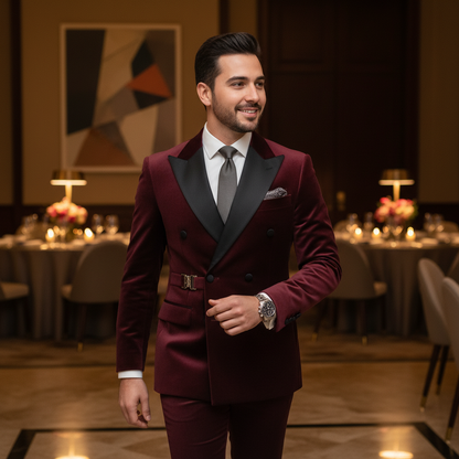 Burgundy Velvet Suit Set